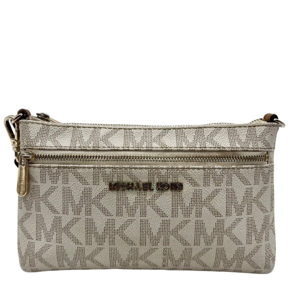 Michael Kors Vanilla Monogram Leather Jet Set Logo Wristlet - Picture 1 of 10